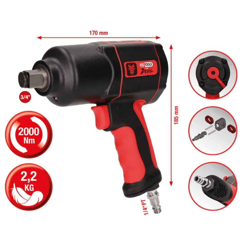 3/4" THE DEVIL HEAVY DUTY PNEUMATSKI UDARNI KLJUČ, 2000 NM 515.3400 KS ALATI