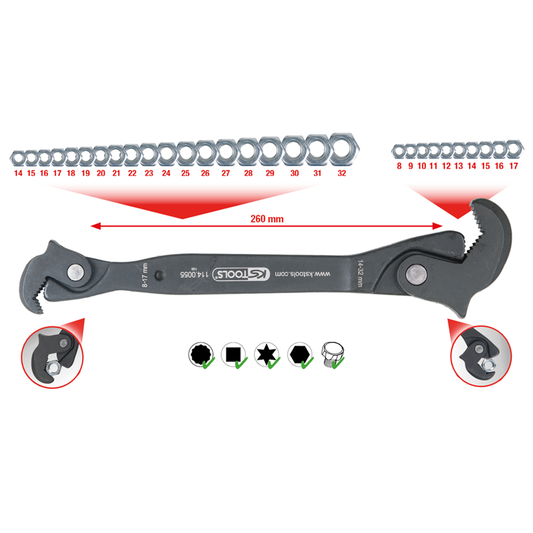 KLJUČ VIŠENAMJENSKI JEDNORUČNI, 8-17/14-32MM 114.0055 KS TOOLS