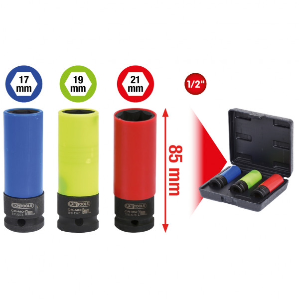 1/2" SET NASADNIH KLJUČEVA SNAŽNA VERZIJA ZA ALUMINIJSKE FELTE, DUGAČKI, 3-DIJELNI 515.1070 KS ALATI