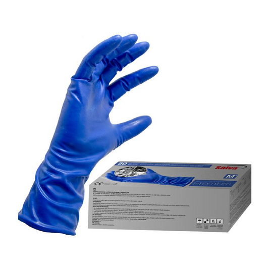 RUKAVICE LATEKS PREMIUM M SALVA 50 KOM PLAVE JAČE