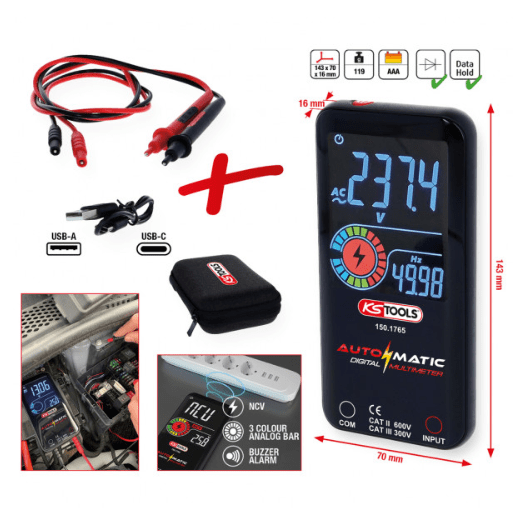 AUTOMATSKI DIGITALNI MULTIMETAR UKLJUČUJUĆI KONTROLNE SAVJETE KS TOOLS 150.1765