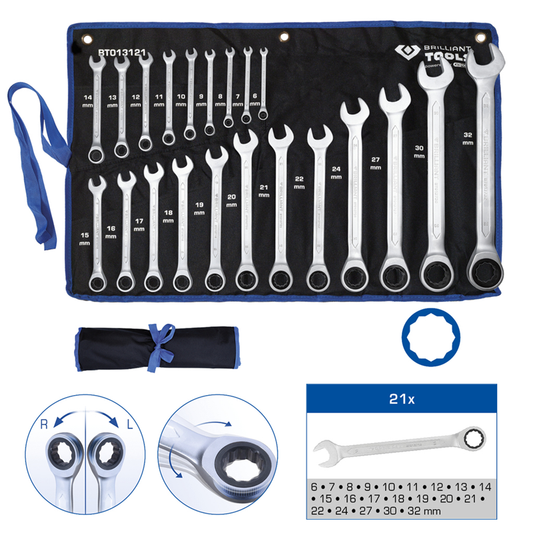 21 DIO 6 - 32 MM DVOSTRUKI KLJUČ S ČEGRALKOM BT013121 BRILLIANT TOOLS