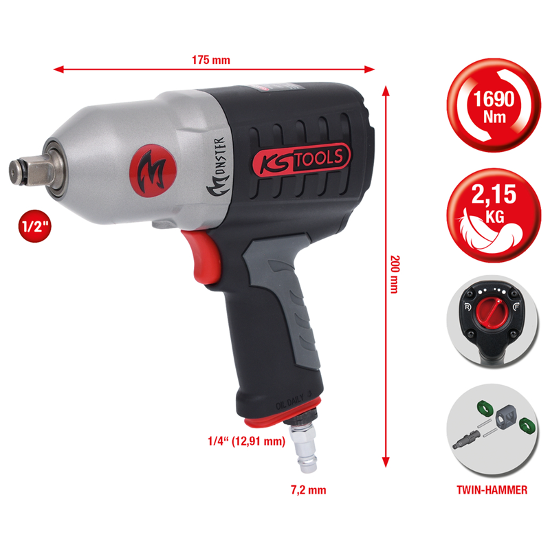 1/2" MONSTER STRONG PNEUMATSKI UDARNI KLJUČ, 1690NM 515.1210 KS ALATI